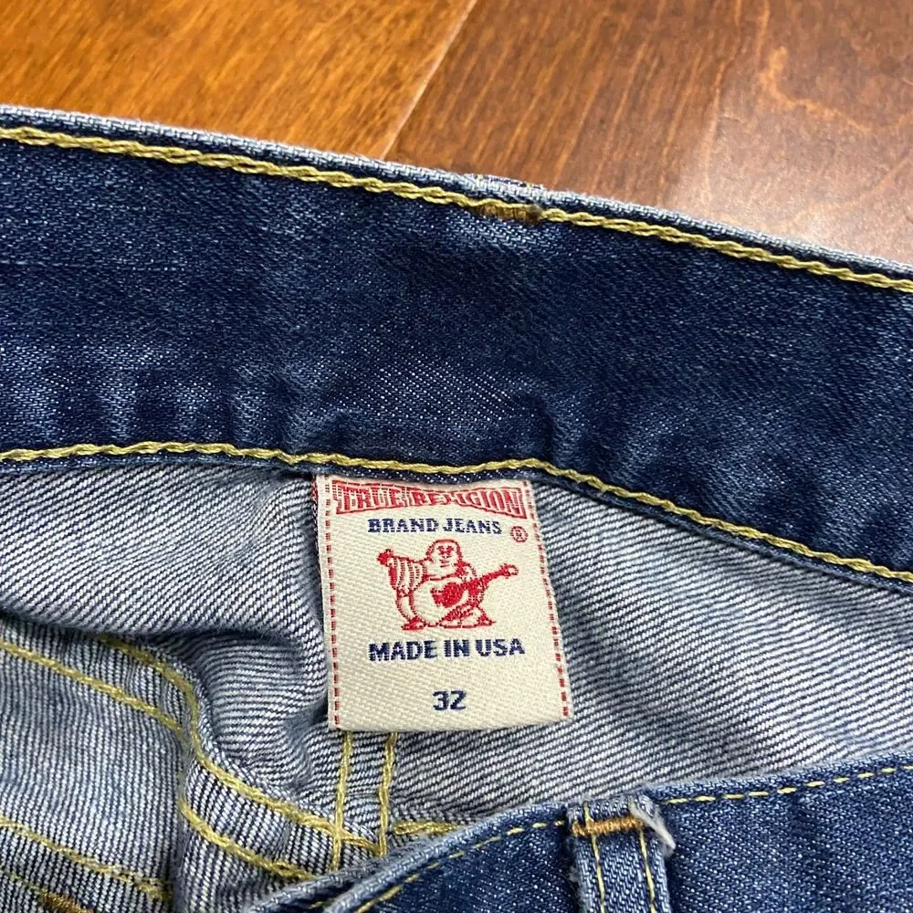 True Religion Vintage Flap Pocket Straight Denim Blue Jeans Men's Size 32 x 32